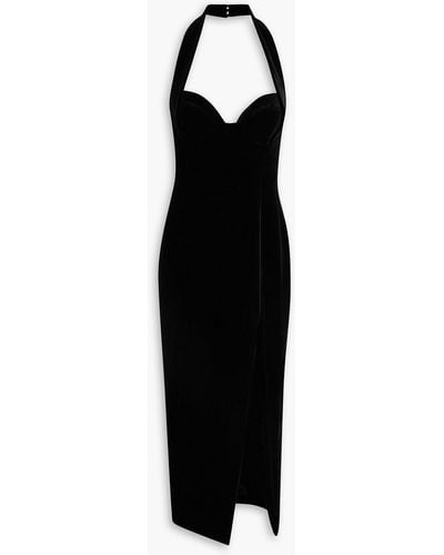 Nicholas Nabine Velvet Halterneck Midi Dress - Black