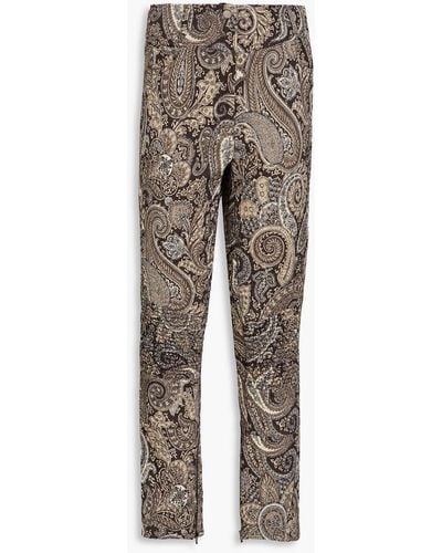 Etro Paisley-print Cotton-bled Kick-flare Trousers - Brown