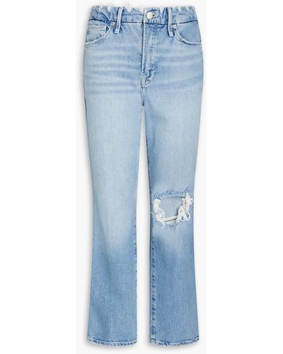 GOOD AMERICAN Distressed High-rise Straight-leg Jeans - Blue