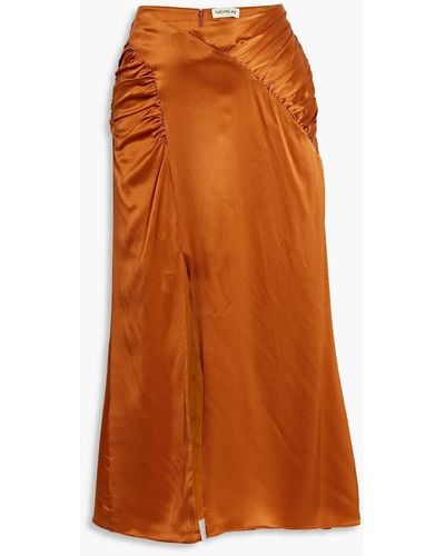 Nicholas Aida Ruched Silk-satin-crepe Midi Skirt - Orange