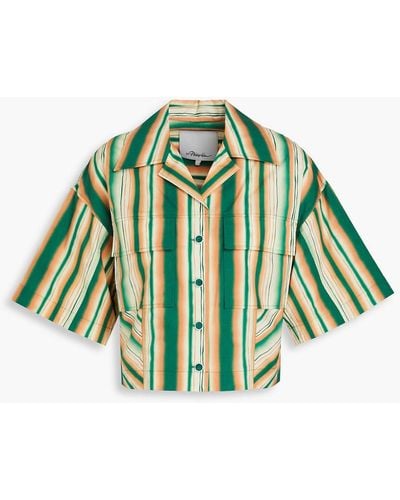 3.1 Phillip Lim Cropped Striped Cotton-poplin Shirt - Green