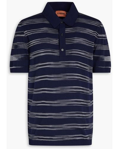 Missoni Striped Crochet-knit Cotton-blend Polo Shirt - Blue