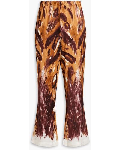 Marni Sablé Printed Satin Flared Pants - Orange