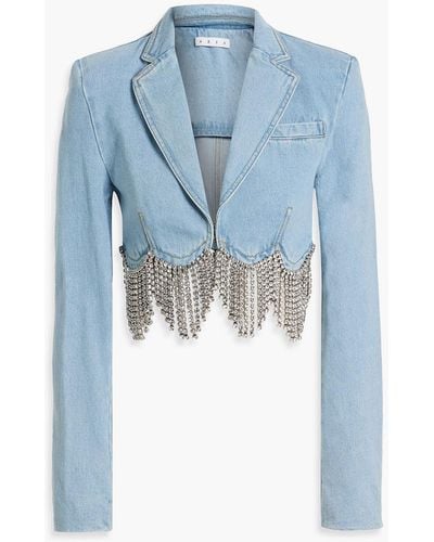 Area Cropped Crystal-embellished Denim Blazer - Blue