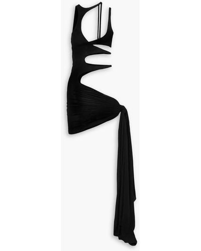 Mugler Asymmetric Cutout Draped Stretch-tulle Mini Dress - Black
