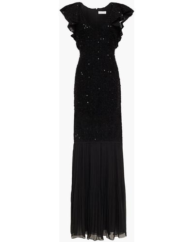 Rachel Zoe Panelled Pleated Sequin-embellished Fil Coupé Chiffon Gown - Black