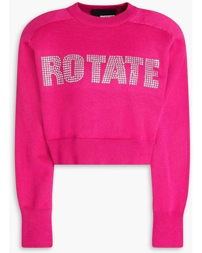 ROTATE BIRGER CHRISTENSEN Crystal-embellished Cotton-blend Sweater - Pink