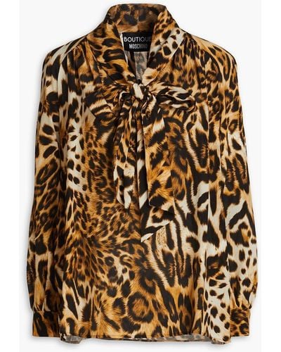 Boutique Moschino Pussy-bow Leopard-print Silk Crepe De Chine Blouse - Brown