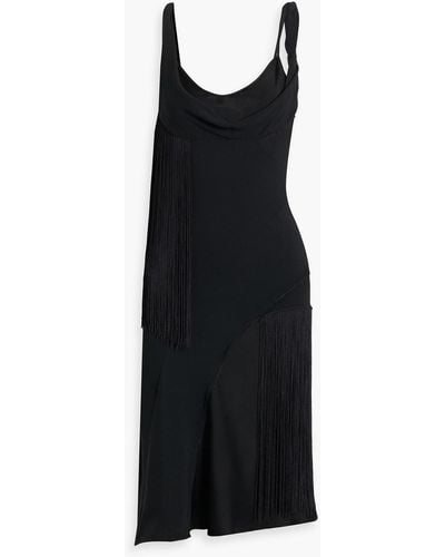 Victoria Beckham Fringed Draped Crepe Dress - Black