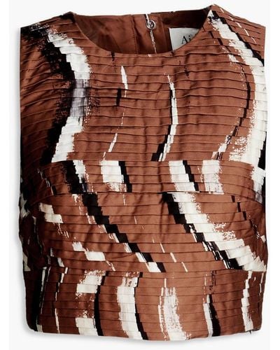 Aje. Palette Cropped Pintucked Printed Cotton Top - Brown