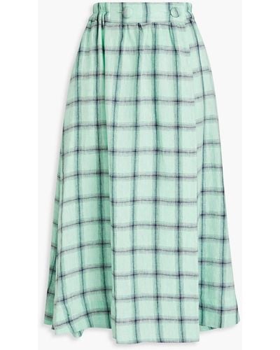 Lisa Marie Fernandez Wrap-effect Checked Linen Midi Skirt - Green