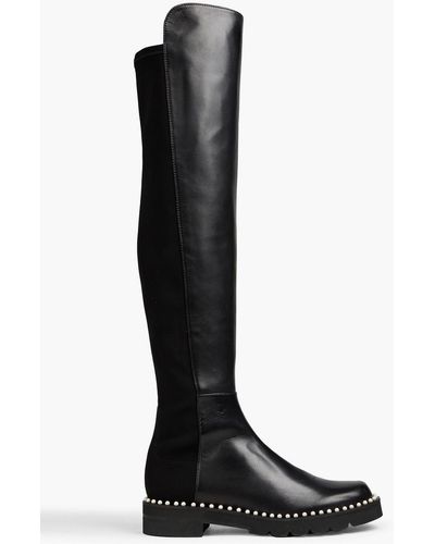 Stuart Weitzman Embellished Leather And Neoprene Over-the-knee Boots - Black