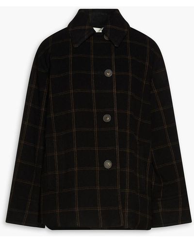Vince Checked Wool-flannel Coat - Black