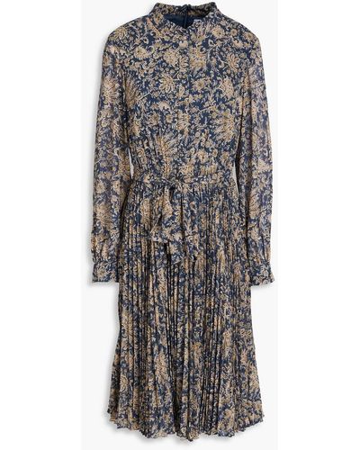 Mikael Aghal Pleated Paisley-print Georgette Dress - Gray