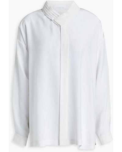 Eskandar Pintucked Silk Crepe De Chine Shirt - White