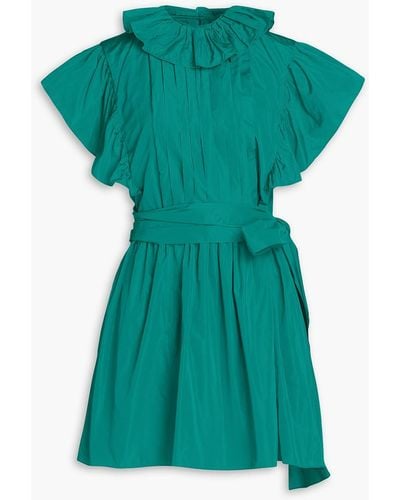 Alberta Ferretti Ruffled Pintucked Taffeta Mini Dress - Green