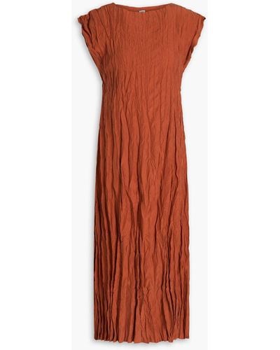 Totême Crinkled Plissé Washed-silk Midi Dress - Orange