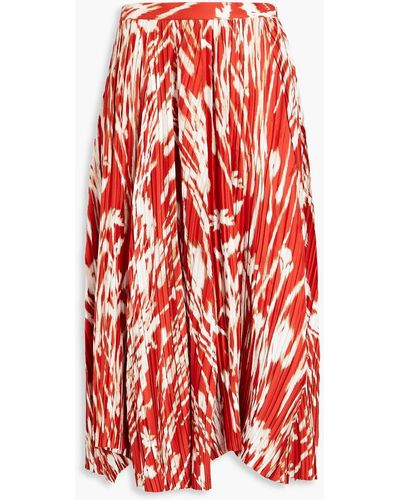 Ferragamo Printed Plissé Silk-satin Midi Skirt - Red