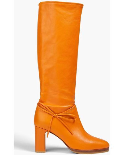 Red(V) Bow-embellished Leather Boots - Orange