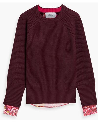 10 Crosby Derek Lam Marcia Printed Crepe-paneled Wool Sweater - Red
