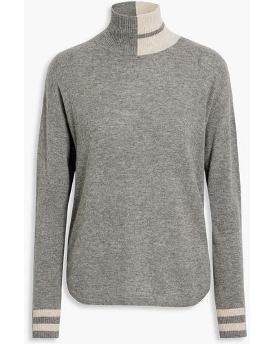 Autumn Cashmere Striped Cashmere Turtleneck Sweater - Gray