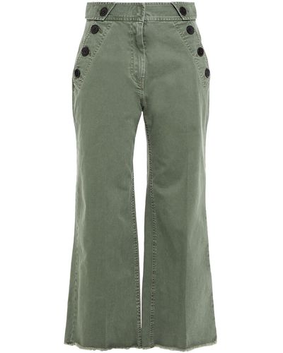 10 Crosby Derek Lam Button-detailed Stretch-cotton Twill Wide-leg Pants - Green