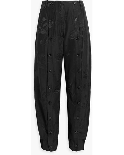 Simone Rocha Button-detailed Cotton-blend Floral-jacquard Tapered Pants - Black