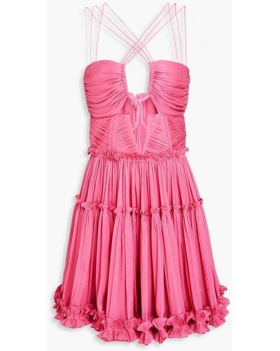 Costarellos Cutout Plissé Metallic Satin Mini Dress - Pink