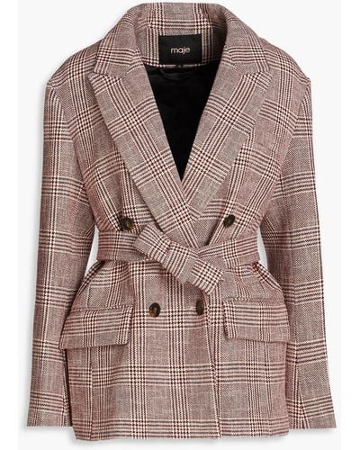 Maje Vinone Double-breasted Prince Of Wales Checked Cotton-blend Tweed Blazer - Brown
