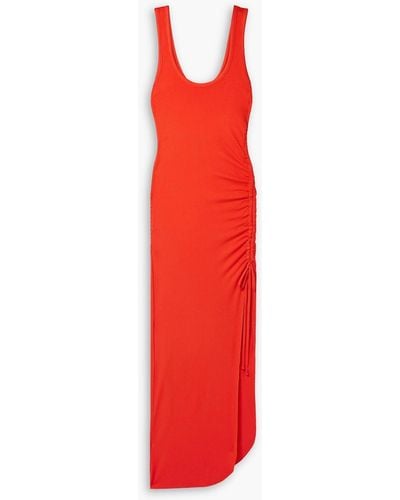 The Range Alloy Ruched Ribbed Stretch-jersey Midi Dress - Red