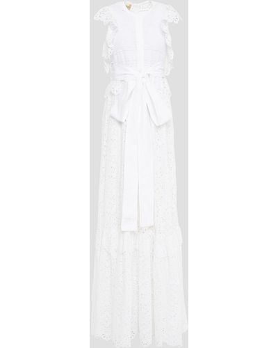 Elie Saab Ruffled Broderie Anglaise Cotton-blend Maxi Dress - White
