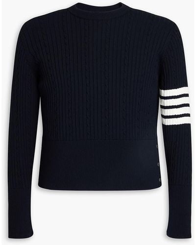Thom Browne Striped Cable-knit Cotton Sweater - Blue
