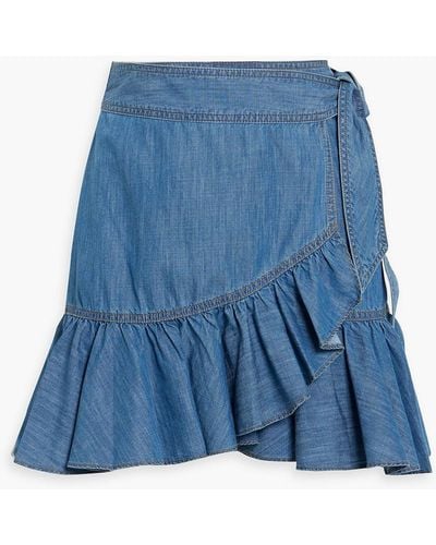 Veronica Beard Memphis Ruffled Cotton And Tm-blend Chambray Mini Wrap Skirt - Blue