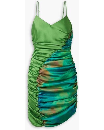 Ahluwalia Jade Ruched Printed Satin-twill Mini Dress - Green