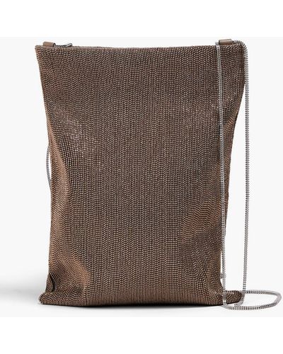 Brunello Cucinelli Bead-embellished Leather Shoulder Bag - Brown