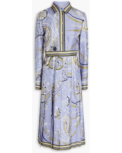 Emilio Pucci Bedrucktes hemdkleid aus seiden-twill mit falten in midilänge - Blau