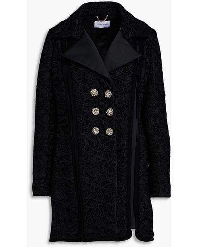 Zuhair Murad Wool-blend Corded Lace, Felt And Satin Coat - Black