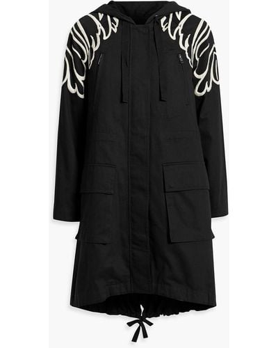 RED Valentino Convertible Embroidered Cotton-twill Hooded Parka - Black
