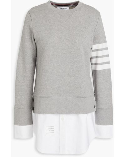 Thom Browne Striped French Cotton-terry And Oxford Sweatshirt - Grey