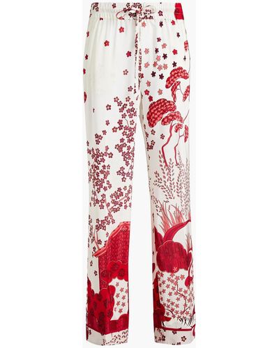 RED Valentino Floral-print Silk Crepe De Chine Straight-leg Pants - Red