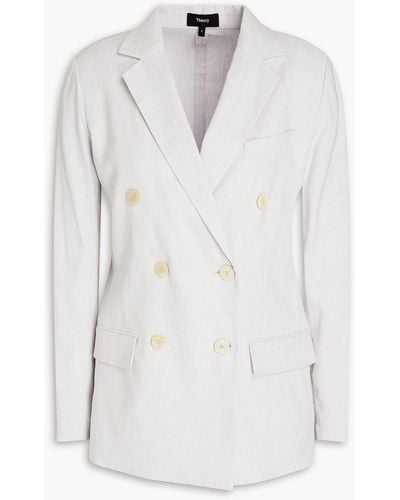 Theory Double-breasted Linen-blend Blazer - White