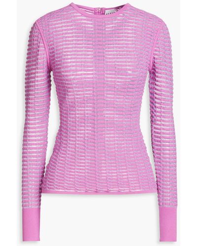Hervé Léger Striped Ribbed-knit Top - Pink