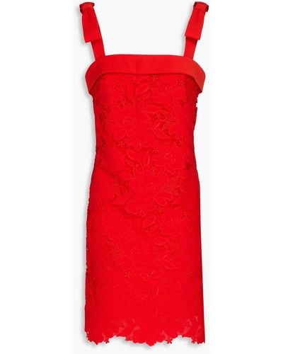 ML Monique Lhuillier Embroide Broderie Anglaise And Tulle Mini Dress - Red