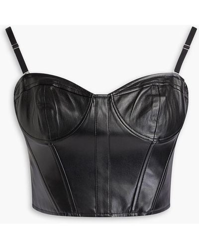 Cami NYC Elloise Cropped Faux Stretch-leather Bustier Top - Black
