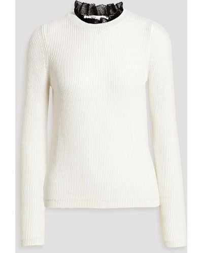 RED Valentino Point D'esprit-trimmed Ribbed Wool Sweater - White