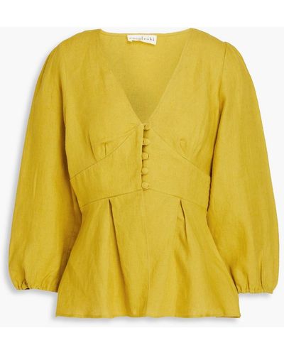 Casa Raki Chiara Pleated Linen Blouse - Yellow