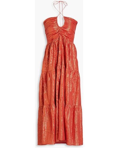 Sundress Rika Metallic Striped Cotton-blend Halterneck Midi Dress - Red