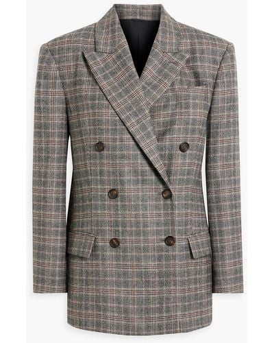 Brunello Cucinelli Double-breasted Prince Of Wales Checked Wool And Cashmere-blend Blazer - Gray