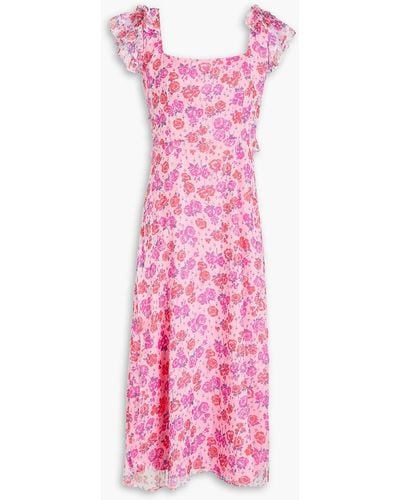 HVN Kathryn Floral-print Silk-chiffon Midi Dress - Pink