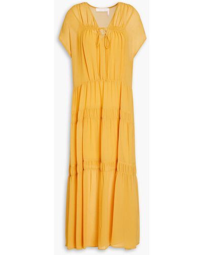 See By Chloé Tiered Gathered Georgette Midi Dress - Yellow